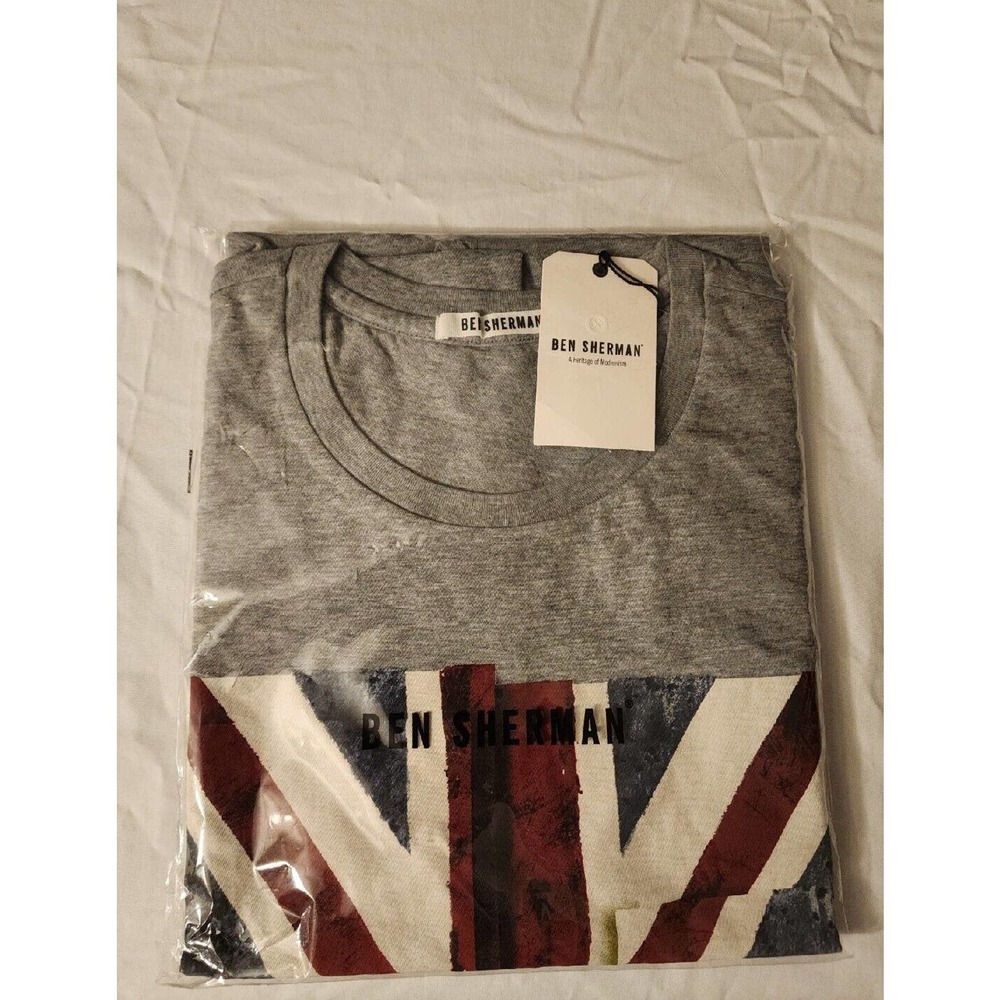 Ben Sherman - Mens Short Sleeve -Small- Union Jack - Gray - 100% Organic Cotton